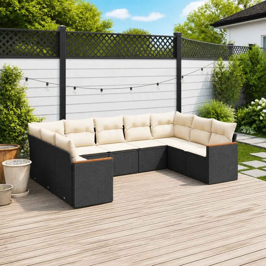 Garden Sofa Set Outdoor Furniture 9 Piece Modular Patio Sectional with Cushions Black