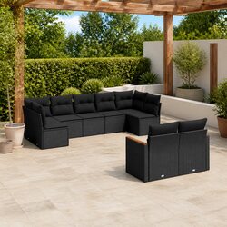 Garden Sofa Set 9 Piece Outdoor Furniture Patio Sectional with Cushions Black