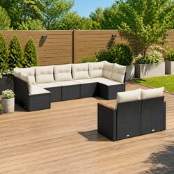 Garden Sofa Set 9 Piece Outdoor Furniture Black Poly Rattan Modular Patio Lounge