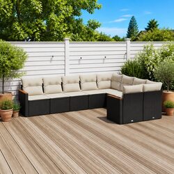 Garden Sofa Set: 9-Piece Modular with Black Cushions