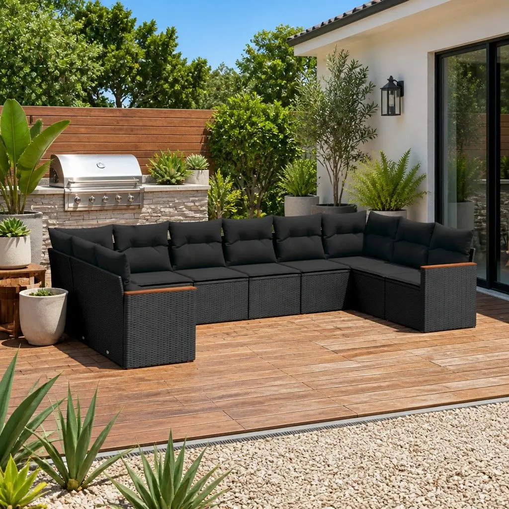 10 Piece Outdoor Garden Sofa Set for Backyard Patio Black Modular