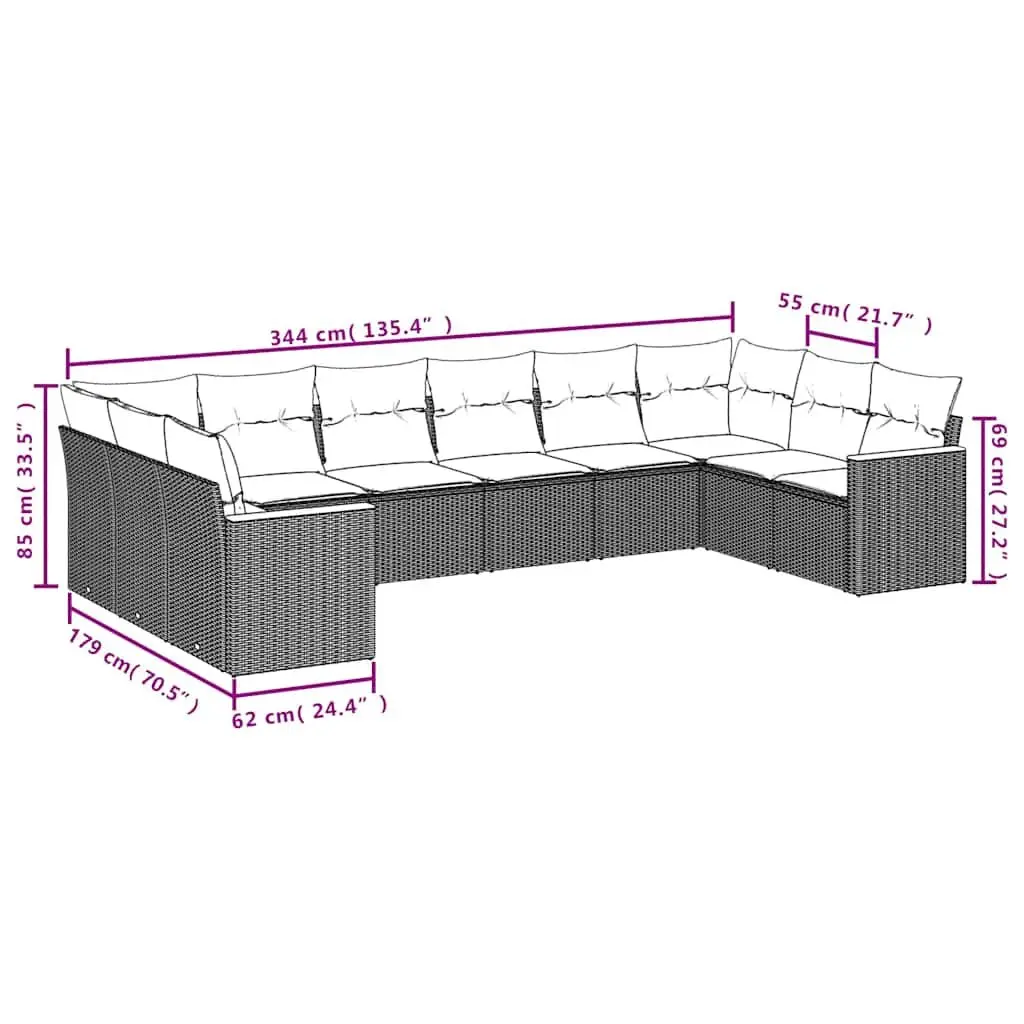 10 Piece Outdoor Garden Sofa Set for Backyard Patio Black Modular