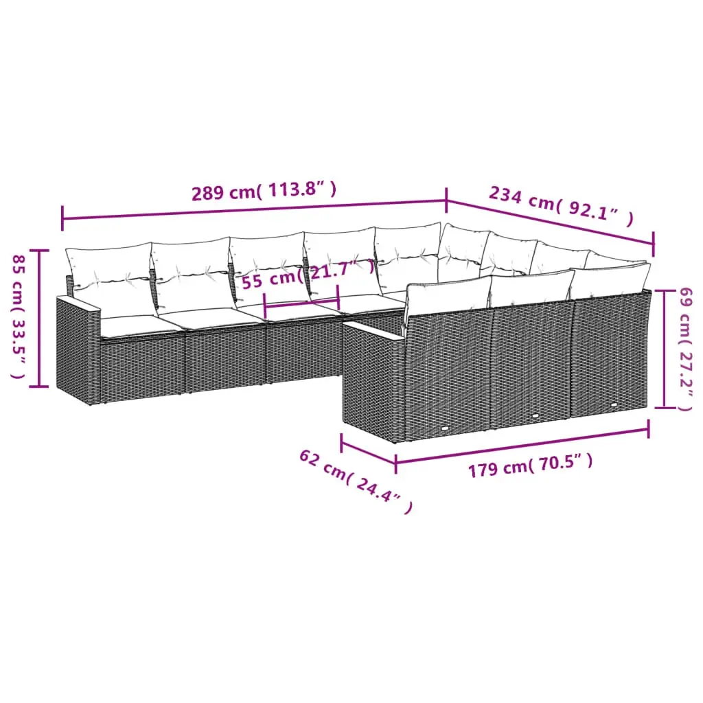 Garden Sofa Set Outdoor Patio Furniture Modular 10 Piece Black Poly Rattan