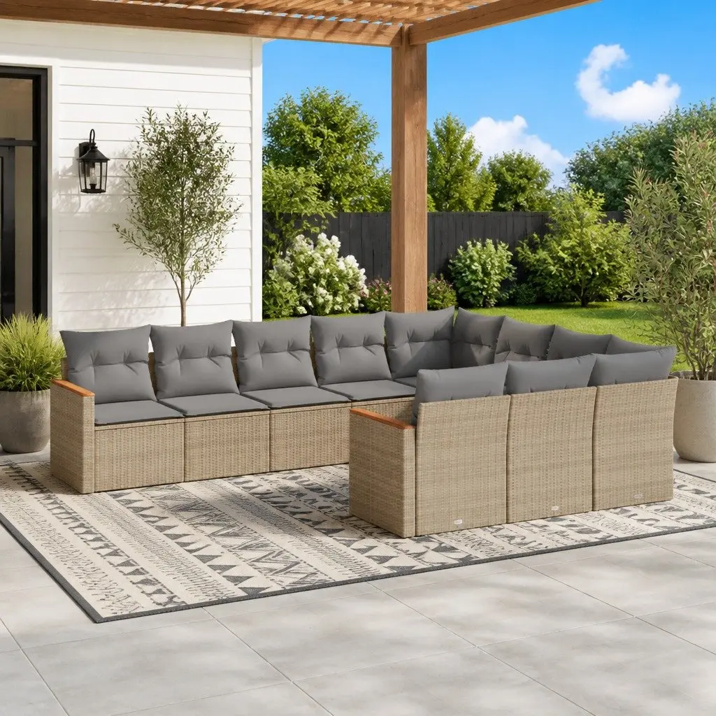 Garden Sofa Set Outdoor Furniture Patio Lounge 10 Piece Beige Modular Rattan