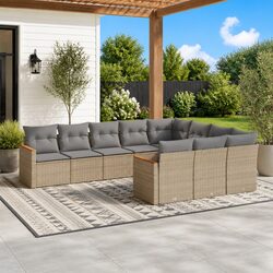 10-Piece Outdoor Sofa Set with PE Rattan and Steel Frame