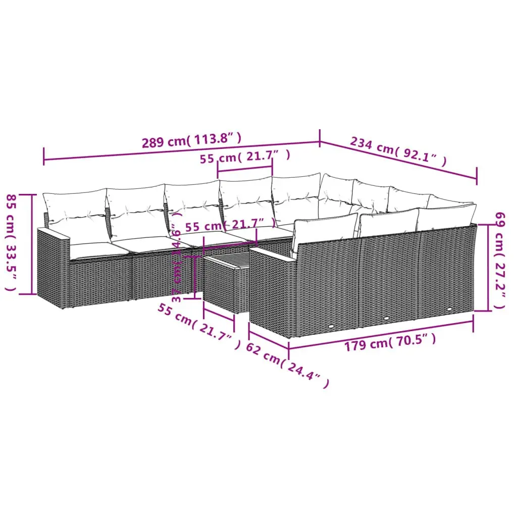 11-Piece Beige Modular Garden Sofa Set