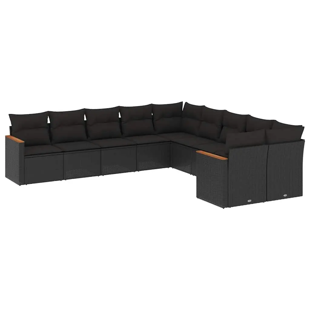 10-Piece Black Rattan Garden Sofa Set with Removable Cushions