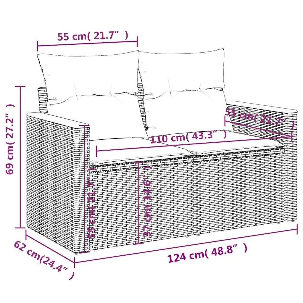 10-Piece Black Rattan Garden Sofa Set with Removable Cushions