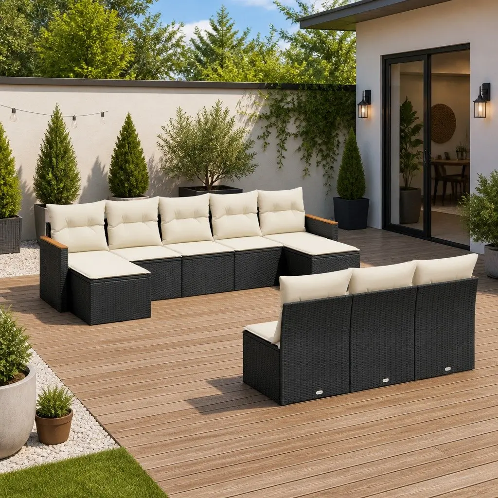 Garden Sofa Set Outdoor Patio Furniture 10 Piece Black Poly Rattan Modular