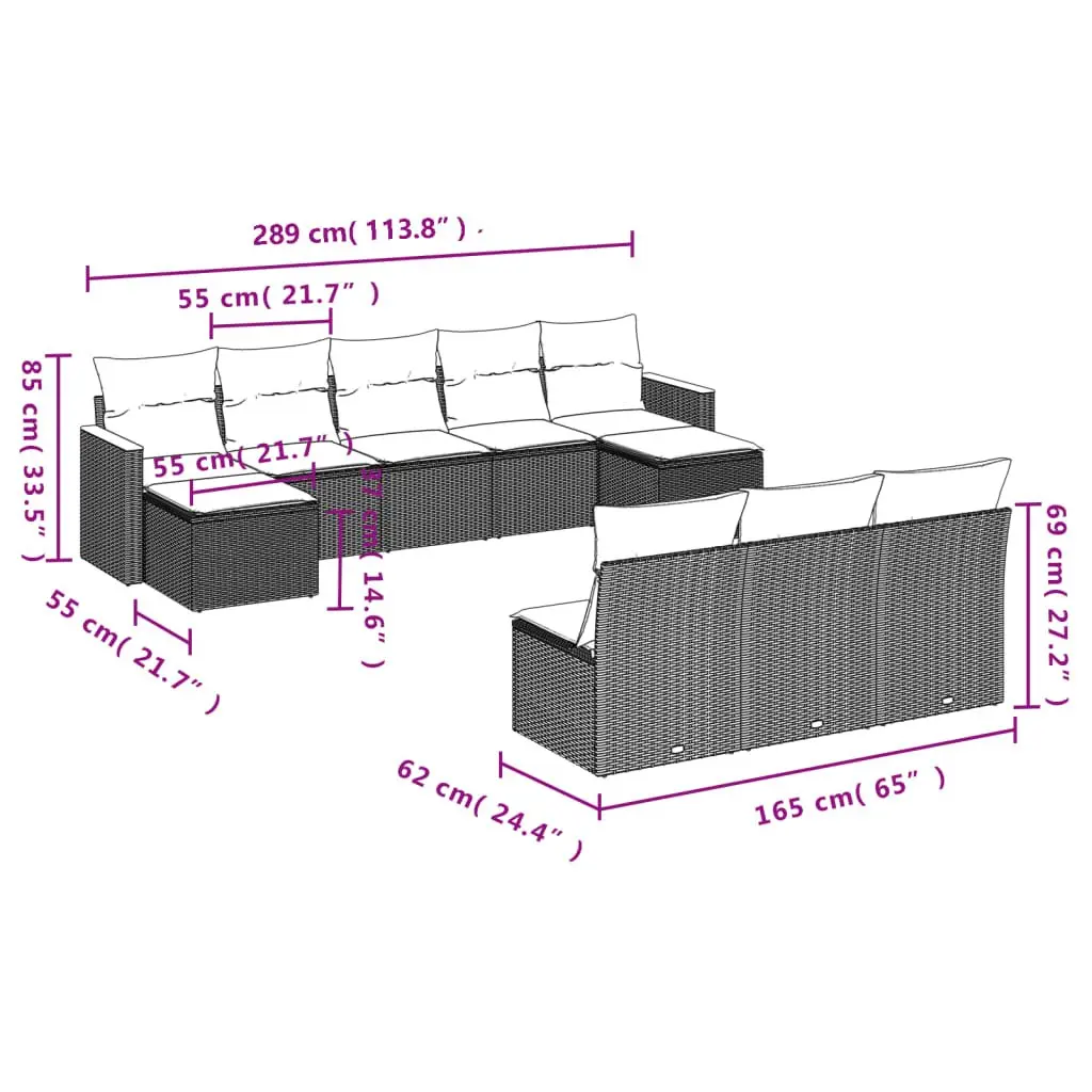Garden Sofa Set Outdoor Patio Furniture 10 Piece Black Poly Rattan Modular