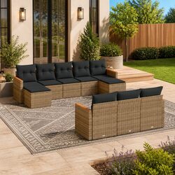 10 Piece Modular Garden Sofa Set - Grey, Durable Design