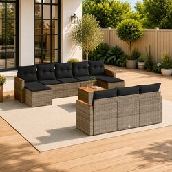 11-Piece Modular Garden Sofa Set in Grey with Cushions