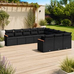 Garden Sofa Set 11 Piece Outdoor Furniture Patio Black Modular with Cushions