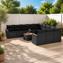 12 Piece Modular Garden Sofa Set with Acacia Wood Tabletop