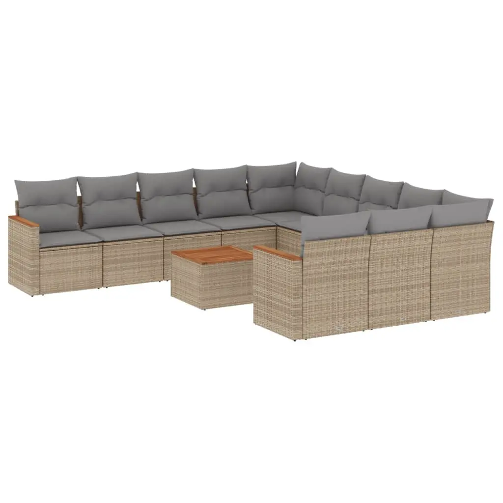 Garden Sofa Set Outdoor Furniture Patio 12 Piece Beige Poly Rattan Modular