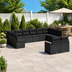 Garden Sofa Set 12 Piece Outdoor Furniture Patio Seating Black with Cushions