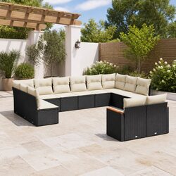 Garden Sofa Set 12 Piece Outdoor Patio Furniture with Cushions Black Modular