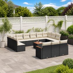 14 Piece Garden Sofa Set: Durable Black Rattan Furniture