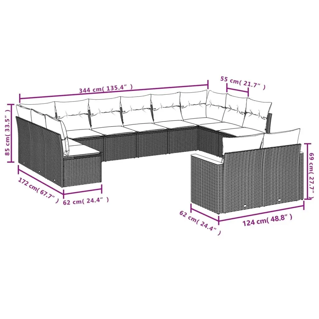 Garden Sofa Set 14 Piece Outdoor Furniture Patio Seating Beige Cushions Modular