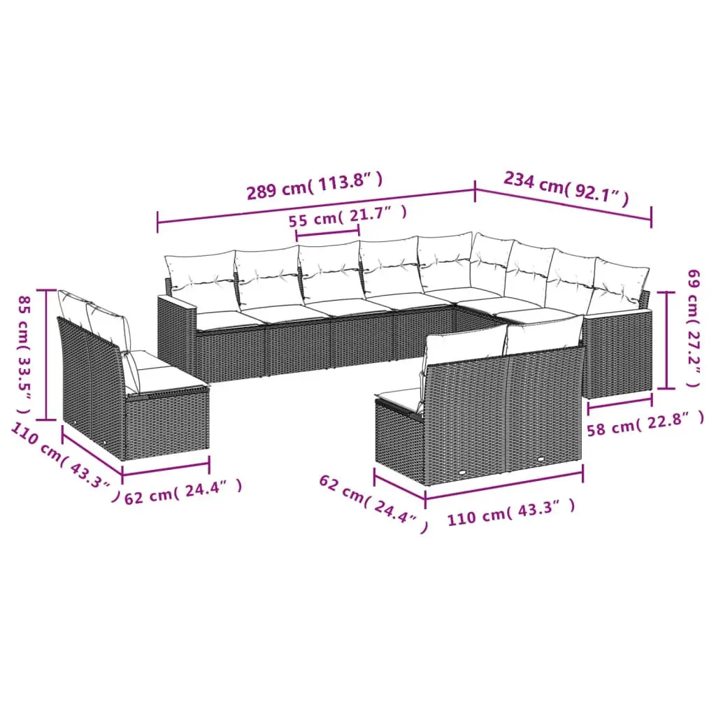 Garden Sofa Set Outdoor Furniture Patio Beige Modular 12 Piece