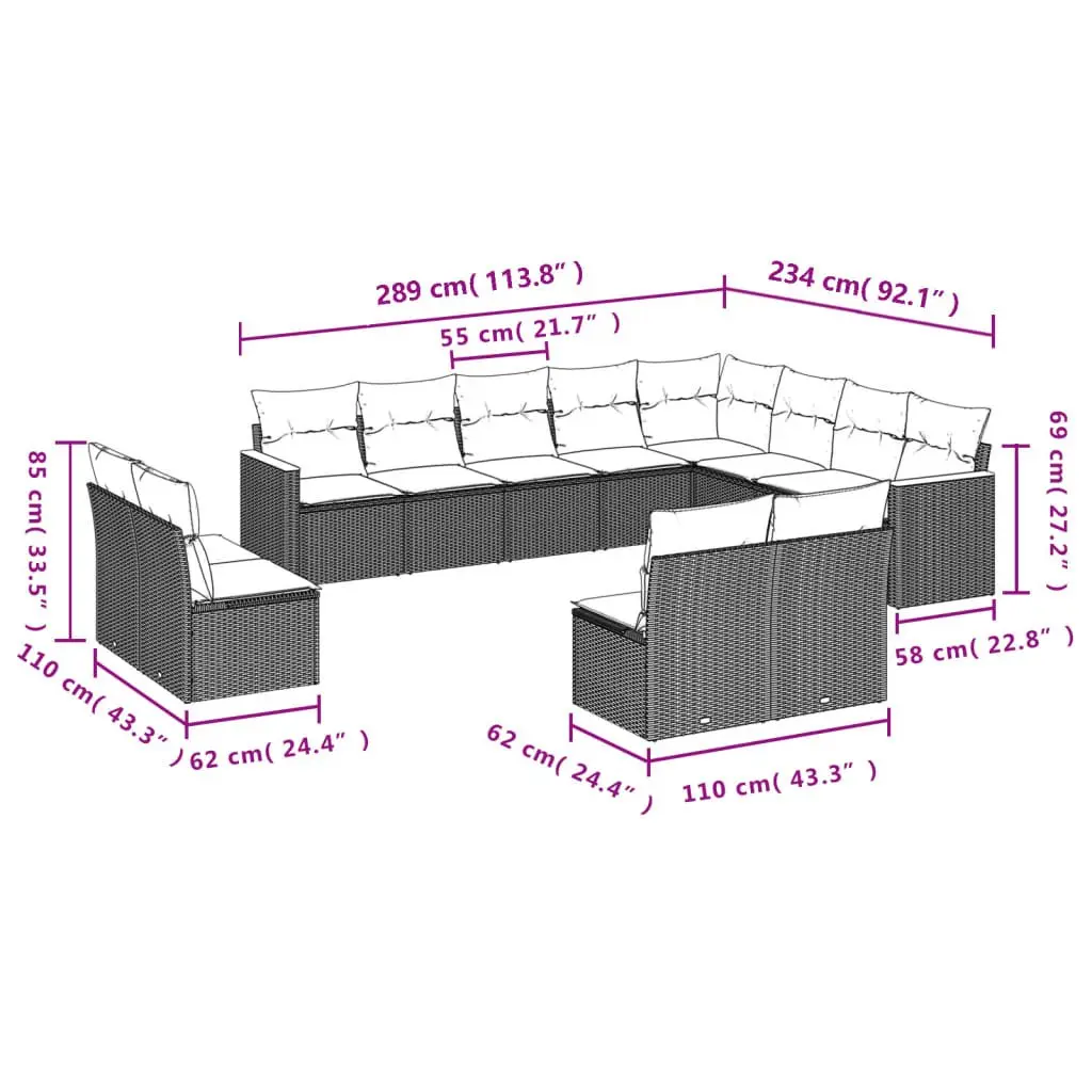 Garden Sofa Set 12 Piece Outdoor Furniture Modular Patio Sectional Grey