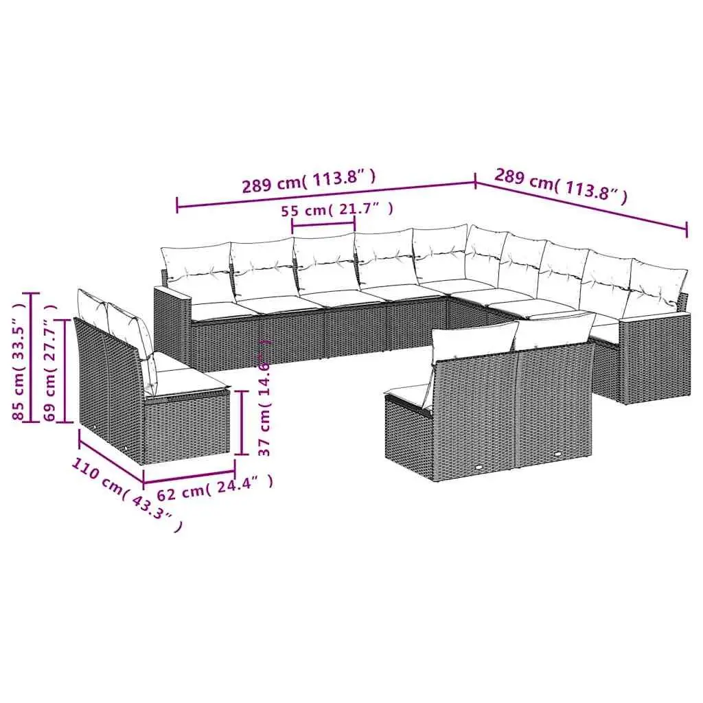 Garden Sofa Set Outdoor Furniture 13 Piece Black Poly Rattan Modular Patio