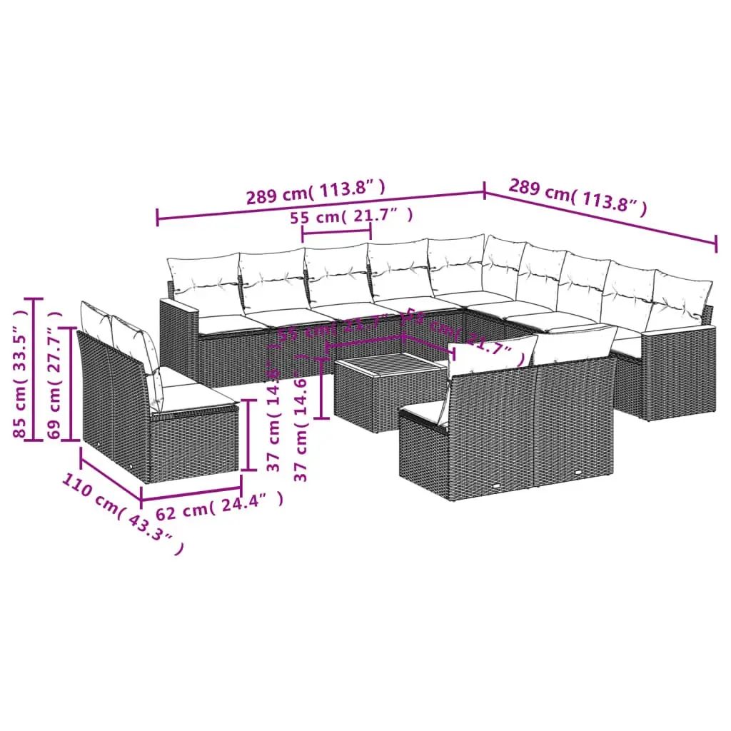 Garden Sofa Set 14 Piece Outdoor Furniture Patio Sectional with Cushions Beige