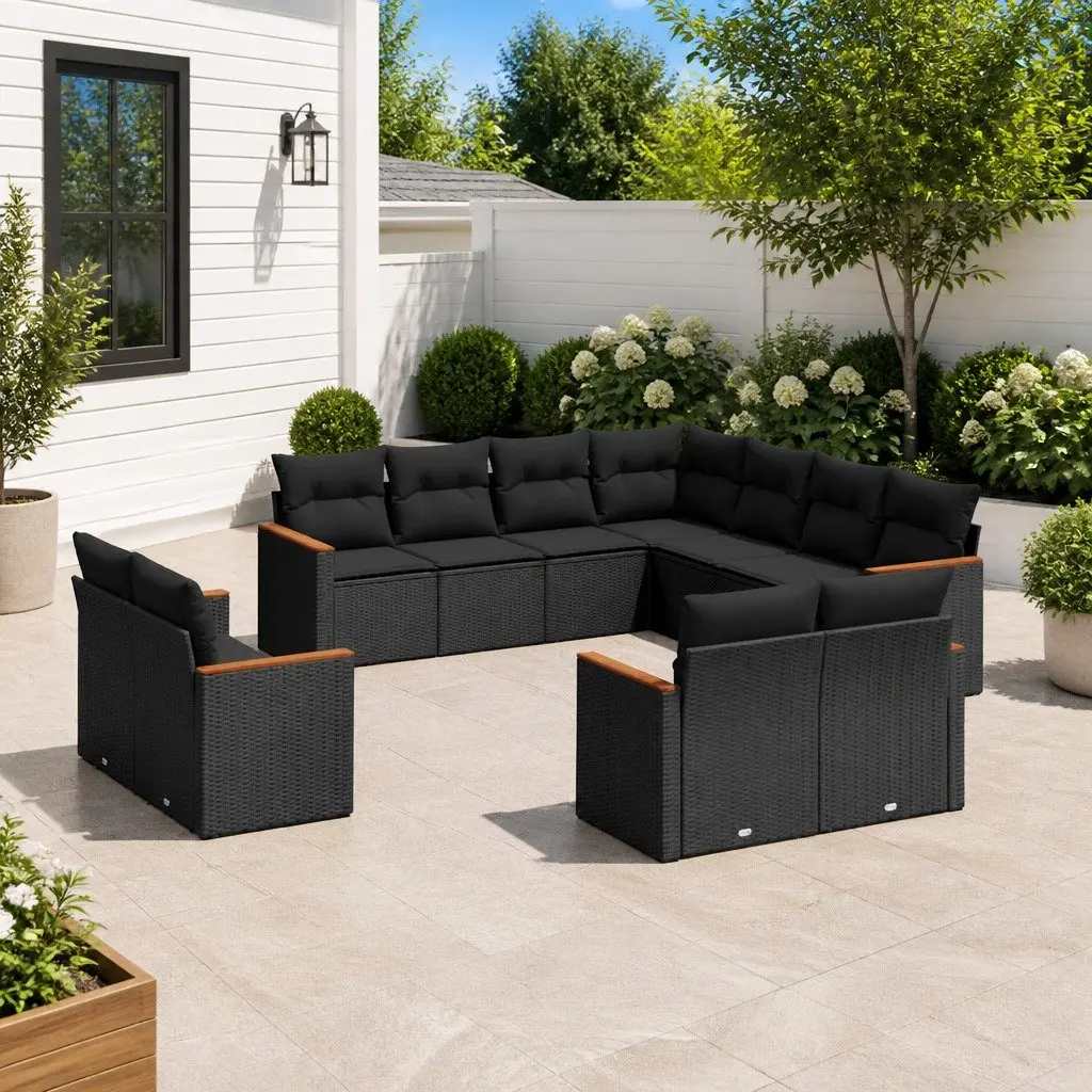 Garden Sofa Set 11 Piece Outdoor Furniture Patio Black Poly Rattan Modular