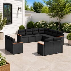 11-Piece Modular Garden Sofa Set: Black Poly Rattan