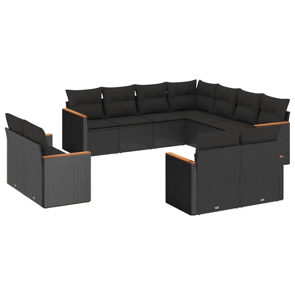 Garden Sofa Set 11 Piece Outdoor Furniture Patio Black Poly Rattan Modular