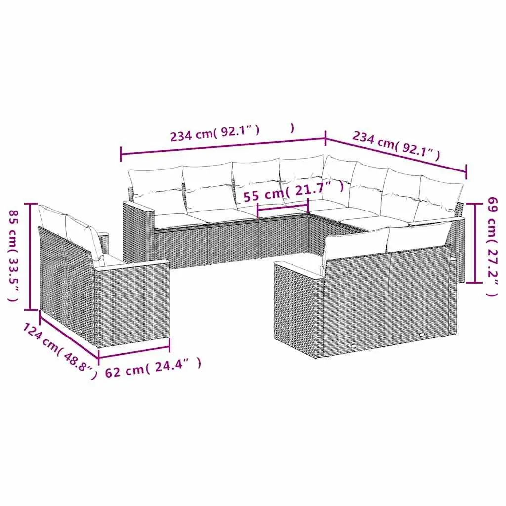 Garden Sofa Set Outdoor Furniture Patio Lounge 11 Piece Black