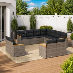 11-Piece Garden Sofa Set - Grey Modular Outdoor Furniture