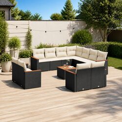 12 Piece Garden Sofa Set Outdoor Patio Furniture Black Poly Rattan with Cushions