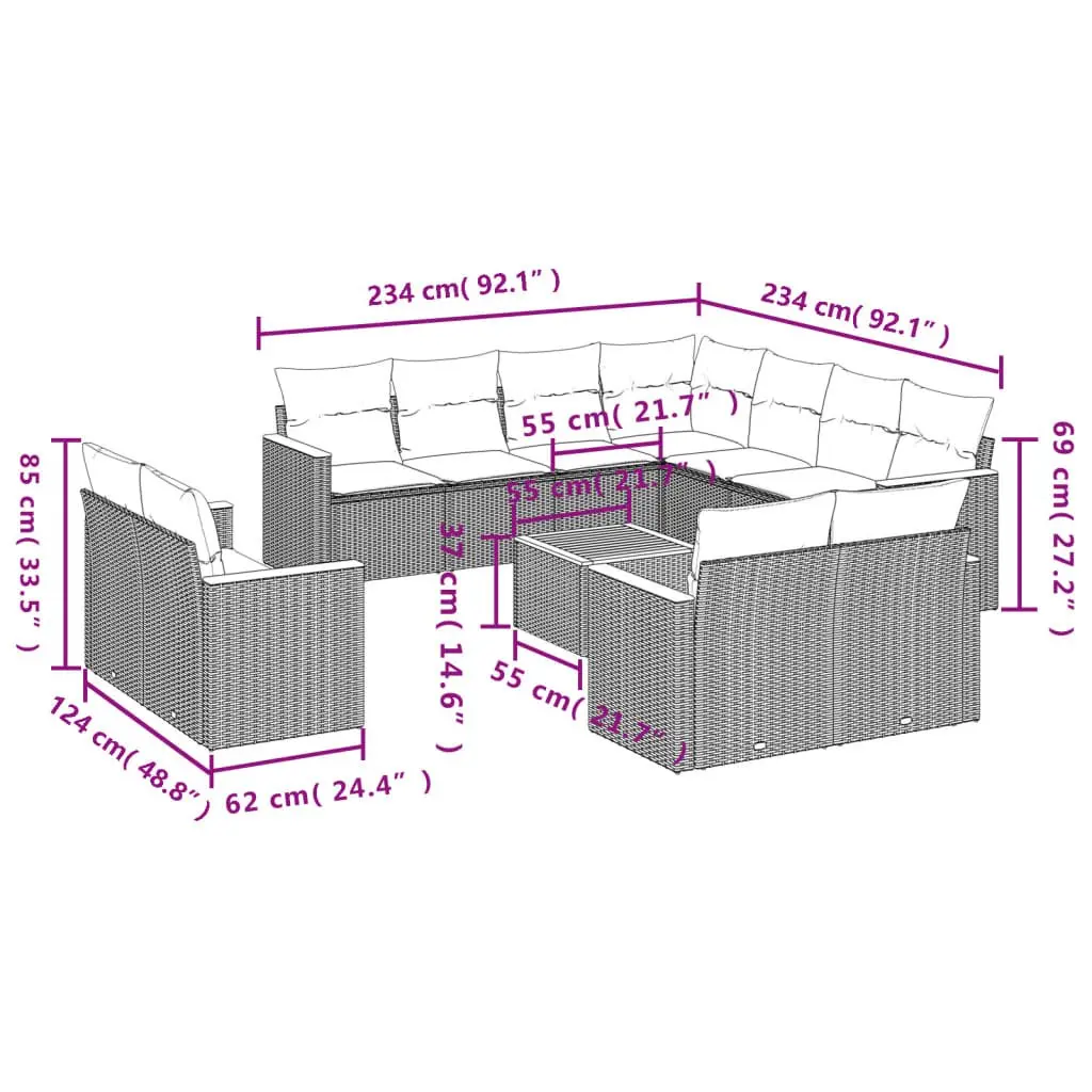 Garden Sofa Set Outdoor Furniture Patio Grey Modular 12 Piece