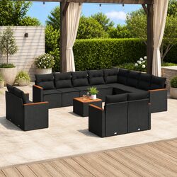 Modular Garden Sofa Set: 13 Pieces of Black Poly Rattan Furniture