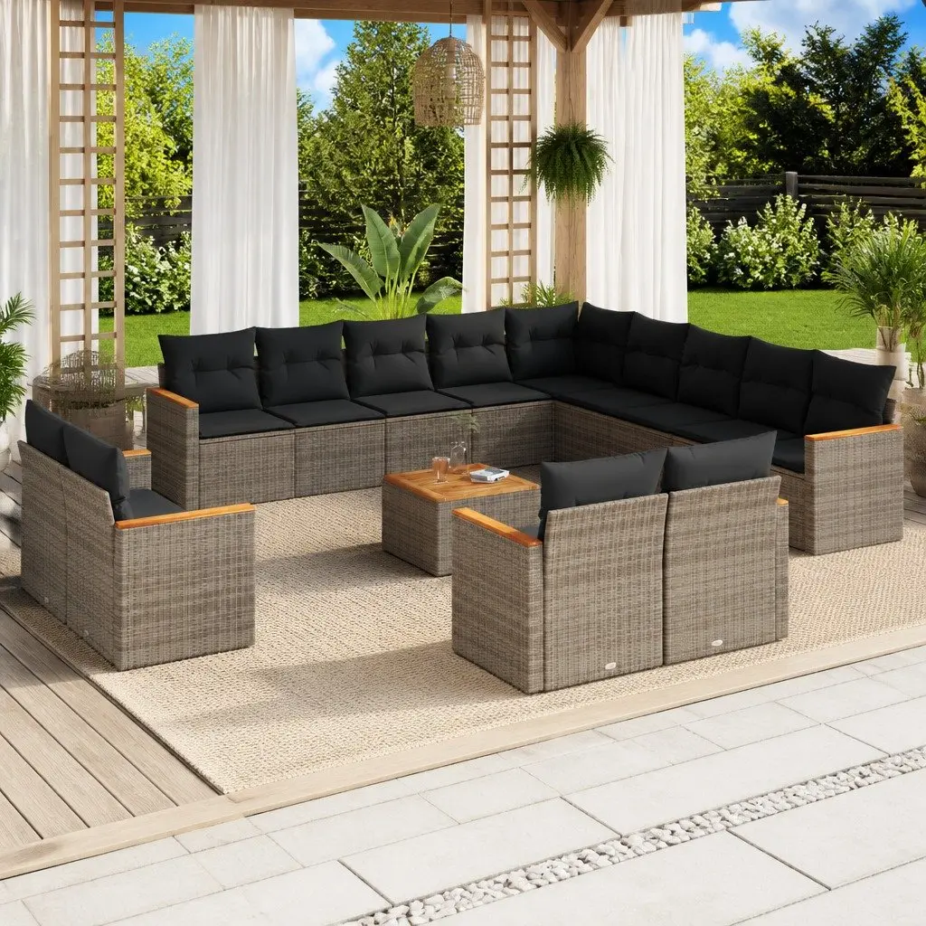 14 Piece Outdoor Furniture Set Grey Poly Rattan Modular Sofa for Patio Garden Relaxation