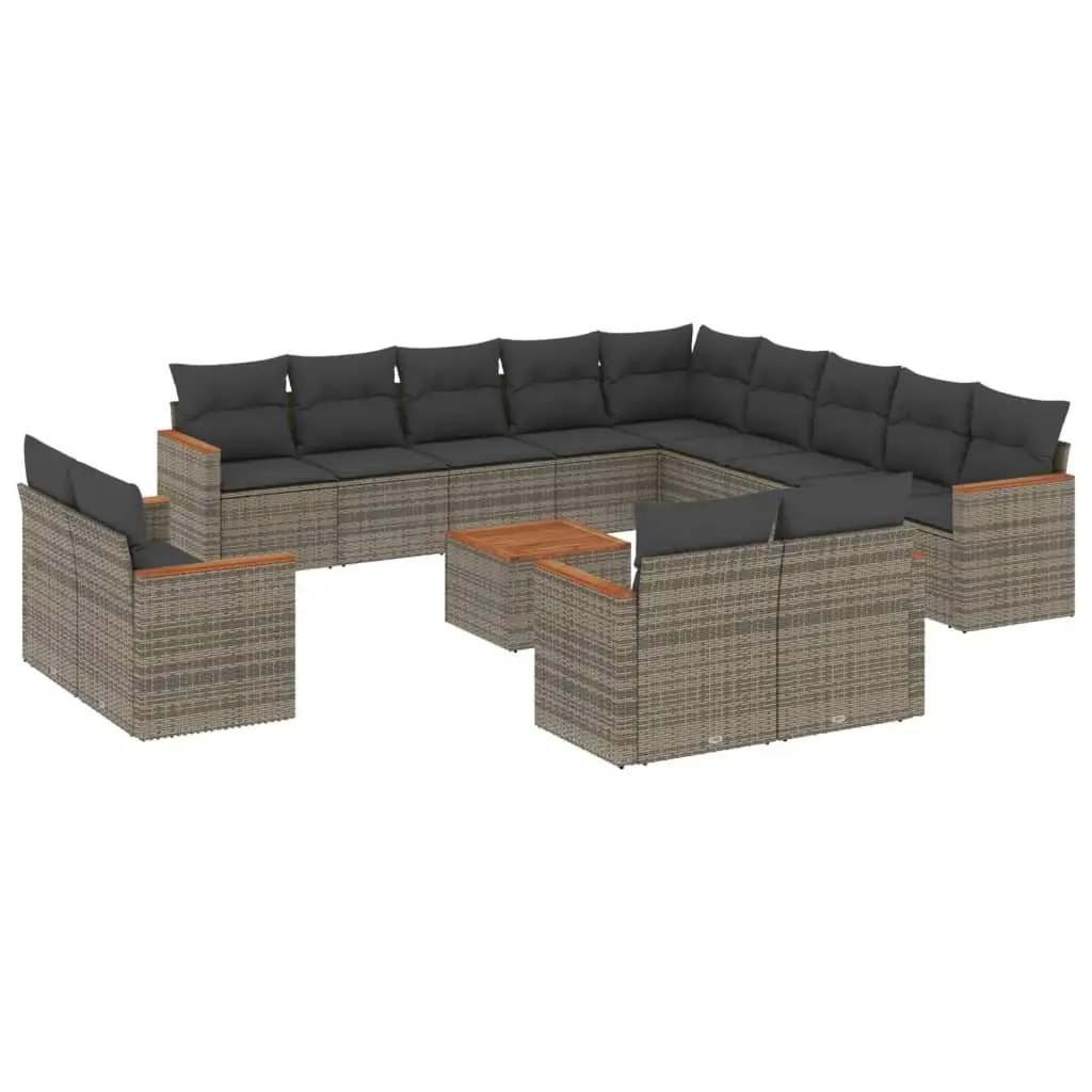 14 Piece Outdoor Furniture Set Grey Poly Rattan Modular Sofa for Patio Garden Relaxation