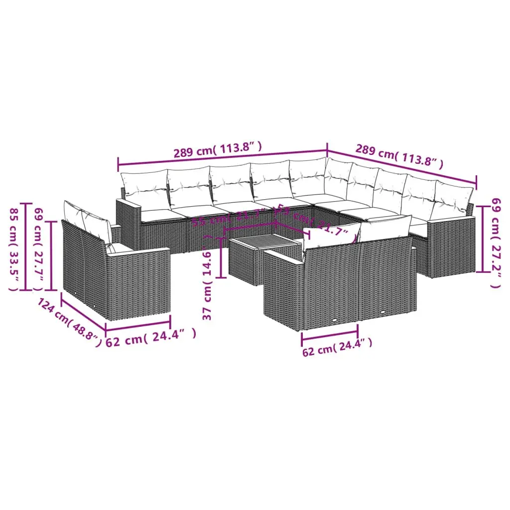 14 Piece Outdoor Furniture Set Grey Poly Rattan Modular Sofa for Patio Garden Relaxation