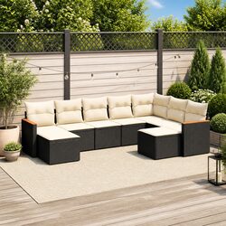 Garden Sofa Set 9 Piece Outdoor Furniture Patio Lounge with Cushions Black