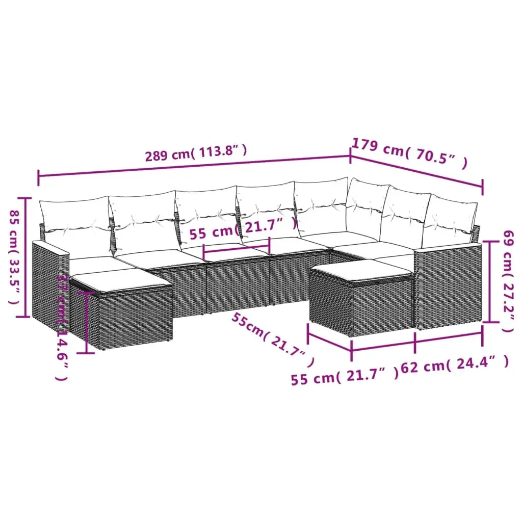 9 Piece Black Modular Garden Sofa Set
