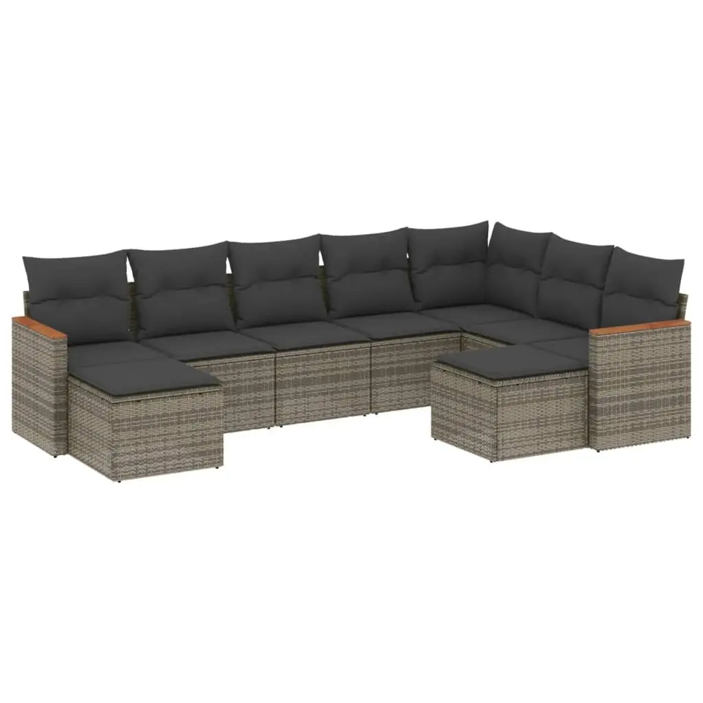 9 Piece Modular Outdoor Sofa Set for Patio Seating in Grey with Cushions