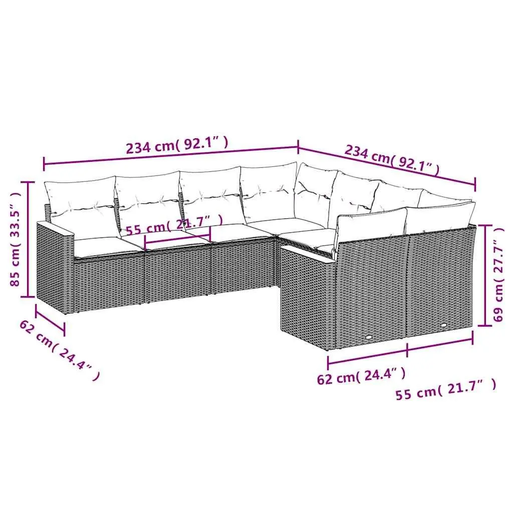 Garden Sofa Set 8 Piece Outdoor Furniture Modular Patio Seating with Cushions