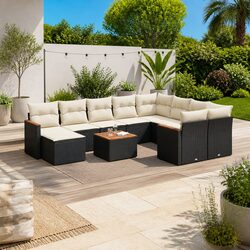 Garden Sofa Set 11 Piece Outdoor Furniture Patio Lounger Black Poly Rattan