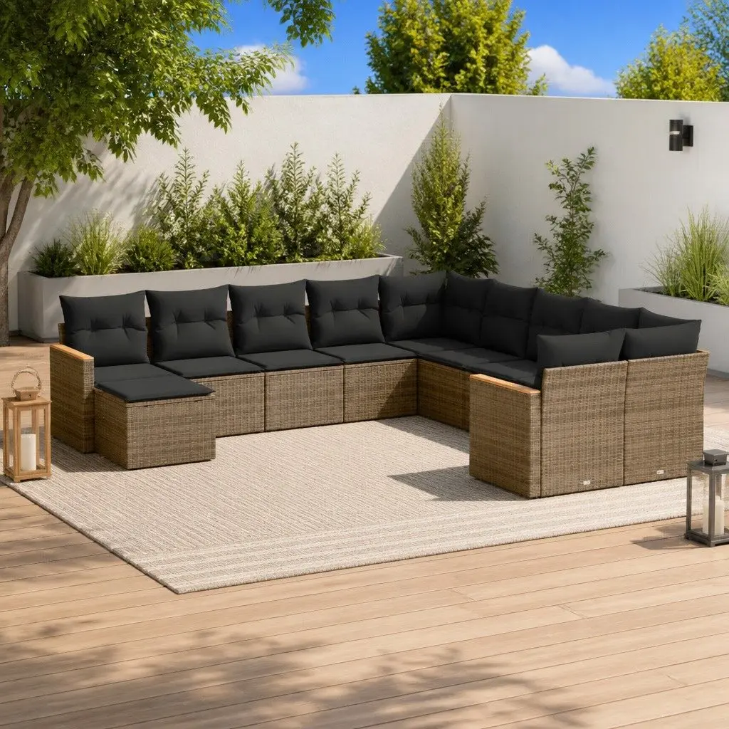 Garden Sofa Set 11 Piece Outdoor Furniture Patio Lounge Grey Modular Sectional