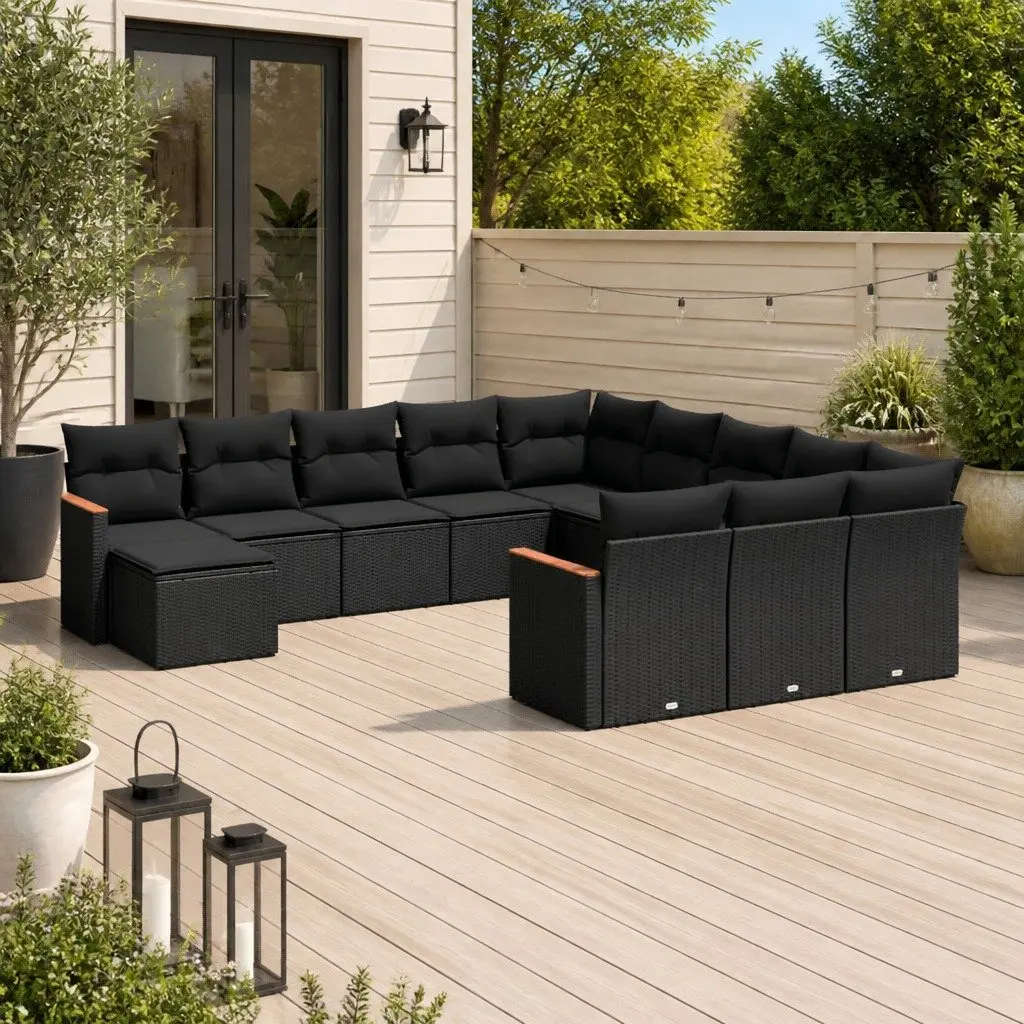 Garden Sofa Set Outdoor Furniture Patio Modular 12 Piece Black Poly Rattan