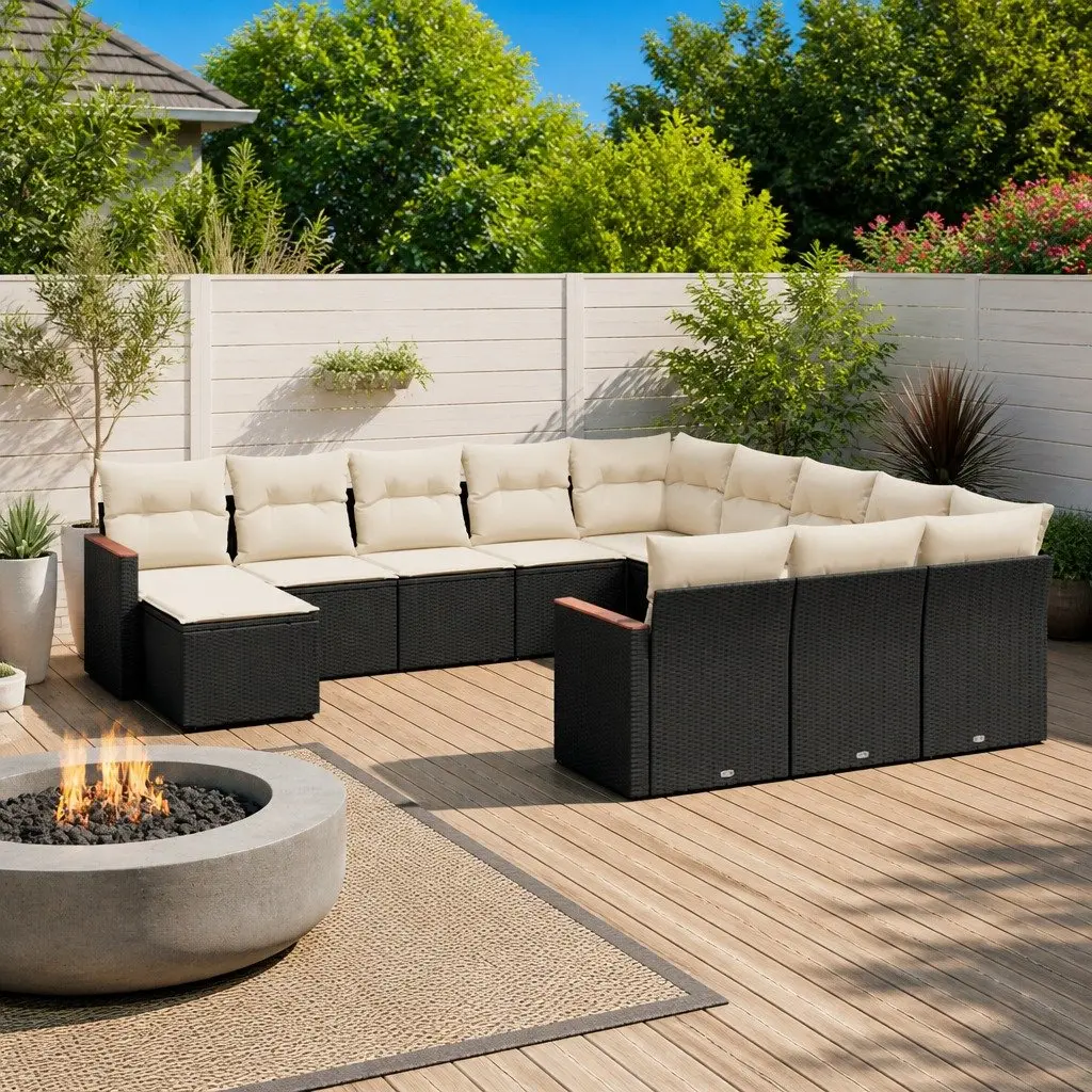 Garden Sofa Set Outdoor Furniture Black 12 Piece Patio Seating with Cushions