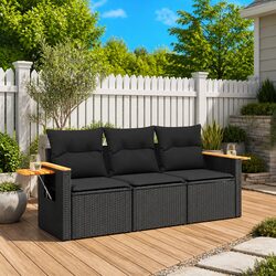 Garden Sofa Set: 3 Pieces with Cushions and Table