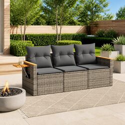 3 Piece Garden Sofa Set: Grey PE Rattan Furniture