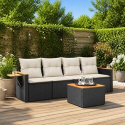 5 Piece Modular Garden Sofa Set with Black Cushions