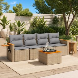 5-Piece Outdoor Sofa Set with Beige Cushions and Rattan
